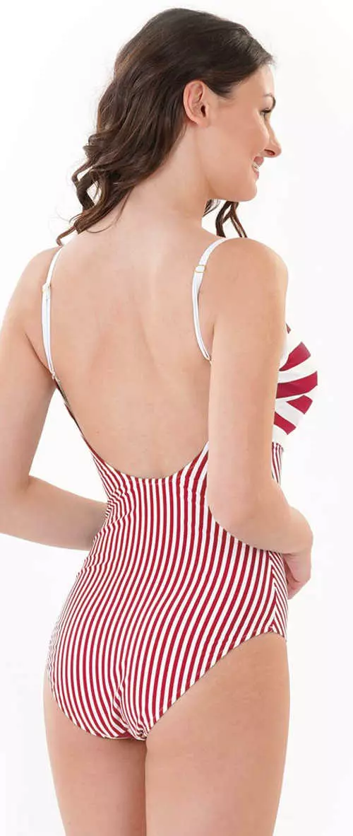 Jednodijelni kupaći kostim na crvene i bijele pruge sa špagetima