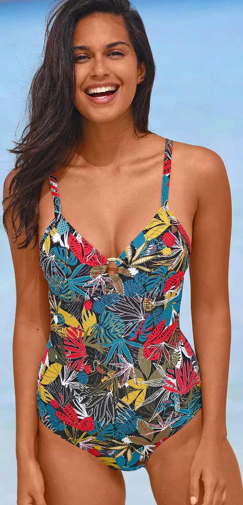 Sniženi jednodijelni ženski kupaći kostim Blancheporte s tropskim printom