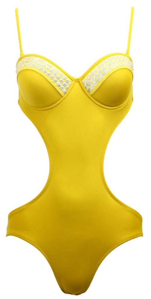 Žuti monokini jednodijelni kupaći kostim s ojačanim košaricama