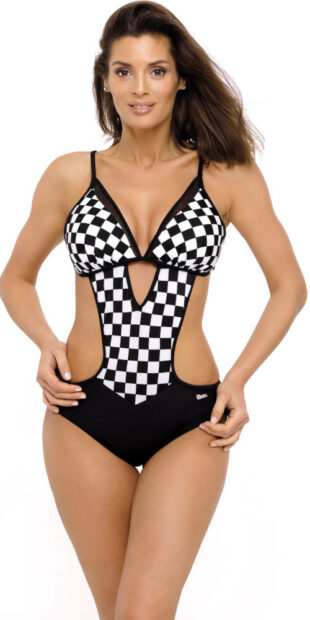 Crno-bijeli ženski karirani push-up kupaći monokini Marko